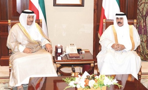 سمو نائب الأمير وولي العهد الشيخ نواف الاحمد خلال استقباله سمو رئيس الوزراء الشيخ جابر المبارك﻿