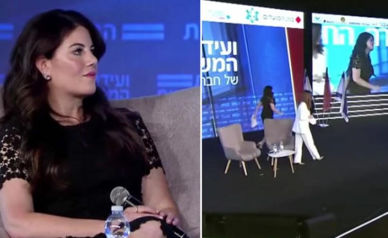 بالفيديو.. مونيكا لوينسكي تنسحب من مقابلة تلفزيونية إثر سؤال يتعلق بكلينتون