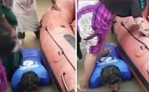 بالفيديو.. حمل النساء على ظهره في الفيضان.. فحصل على سيارة مكافأة