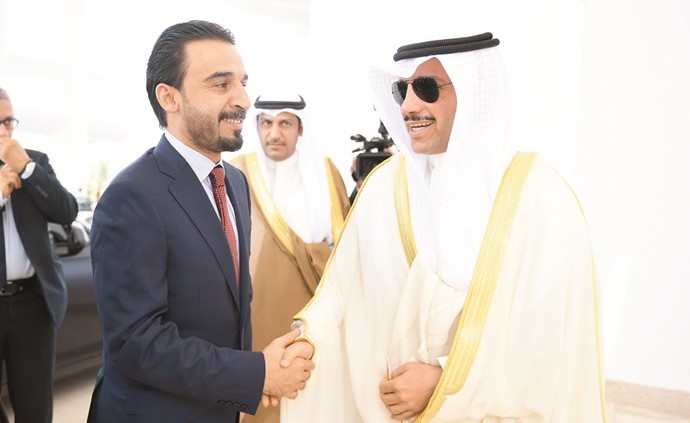 رئيس مجلس الأمة مرزوق الغانم خلال استقباله رئيس مجلس النواب العراقي محمد الحلبوسي﻿
