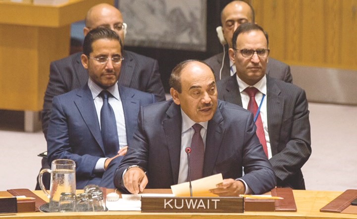 وزير الخارجية متحدثا خلال جلسة مجلس الأمن ﻿
