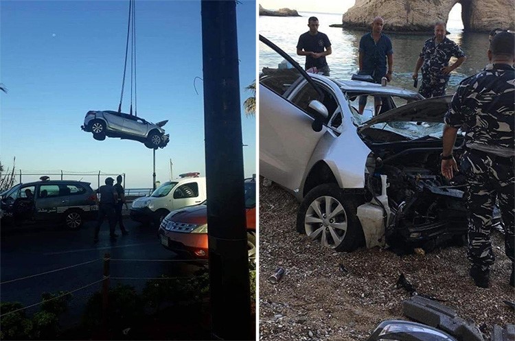 بالفيديو.. لبنانية قتلت بسقوط سيارتها من علو صخرة الروشة