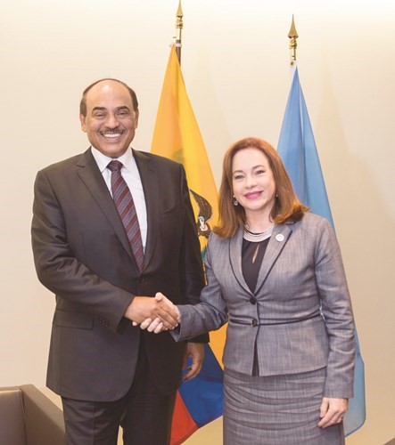 الشيخ صباح الخالد مع رئيسة الجمعية العامة للأمم المتحدة ماريا فيرناندا إسبانوزا غارسيس ﻿