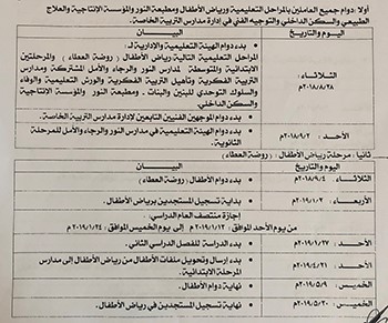 "التربية" تصدر قراراً بمواعيد دوام واختبارات مدارس "التربية" الخاصة للعام الدراسي 2019/2018