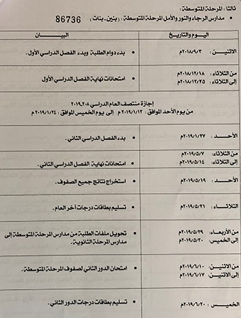 "التربية" تصدر قراراً بمواعيد دوام واختبارات مدارس "التربية" الخاصة للعام الدراسي 2019/2018