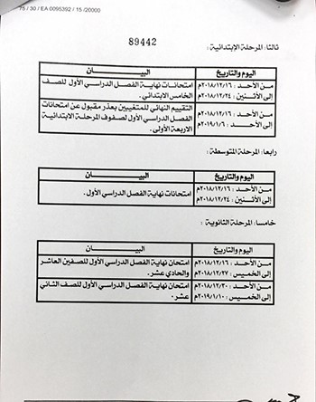 التربية تعتمد المواعيد الجديدة لاختبارات الفصل الدراسي الأول في جميع المراحل