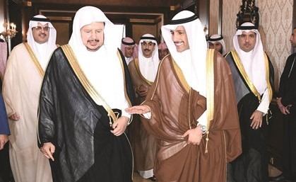 رئيس مجلس الأمة مرزوق الغانم خلال استقباله رئيس مجلس الشورى السعودي الشيخ د.عبدالله بن محمد آل الشيخ﻿