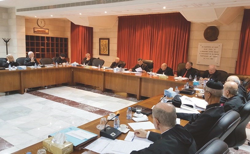 البطريرك بشارة الراعي مترئسا الاجتماع الشهري لمجلس المطارنة الموارنة في بكركي	(محمود الطويل) ﻿