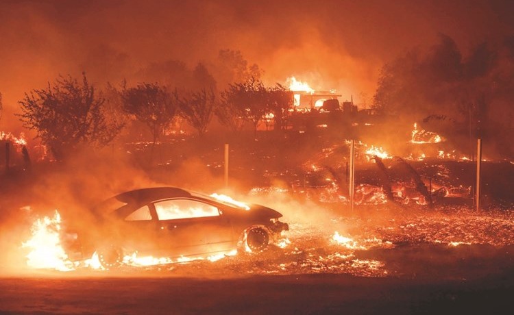 النيران مشتعلة في منازل وسيارات بكاليفورنيا(أ.ف.پ)﻿