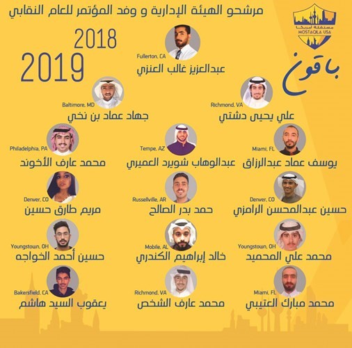مرشحو قائمة مستقلة أمريكا لمقاعد الهيئة الإدارية ووفد المؤتمر﻿