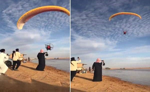 بالفيديو.. سقوط قائد طائرة شراعية واصطدامة بشخص فى السعودية والكشف عن حالتة