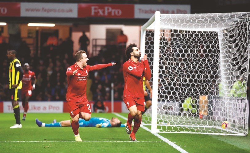 فرحة المصري محمد صلاح بهدفه في مرمى واتفورد﻿