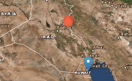 واخرى توضح موقع الزلازل في العراق وإيران ﻿