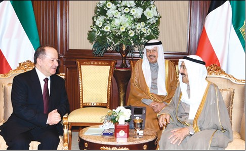 صاحب السمو الأمير الشيخ صباح الأحمد مستقبلا رئيس إقليم كردستان العراق السابق مسعود بارزاني