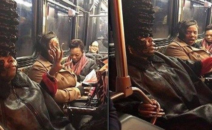 بالفيديو.. إطلالة غريبة لـ امرأة تثير استفزاز ركاب حافلة