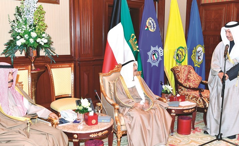 صاحب السمو الأمير الشيخ صباح الأحمد وسمو ولي العهد الشيخ نواف الأحمد وسمو رئيس الوزراء الشيخ جابر المبارك﻿