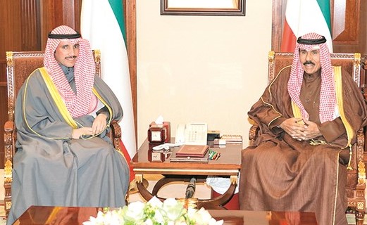 سمو ولي العهد الشيخ نواف الاحمد مستقبلا مرزوق الغانم ﻿