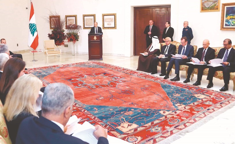 الرئيس العماد ميشال عون خلال إلقائه كلمة أمام السلك الديبلوماسي في بعبدا -(محمود الطويل)﻿