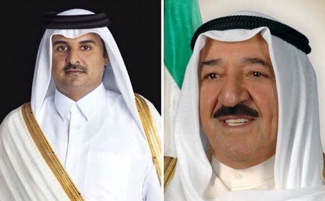 صاحب السمو الأمير الشيخ صباح الأحمد وأمير قطر الشيخ تميم بن حمد آل ثاني