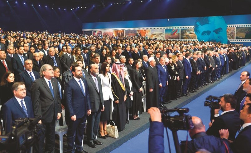 جانب من الاحتفال بالذكرى 14 لاستشهاد الرئيس رفيق الحريري في البيال بوسط بيروت 	(محمود الطويل)﻿