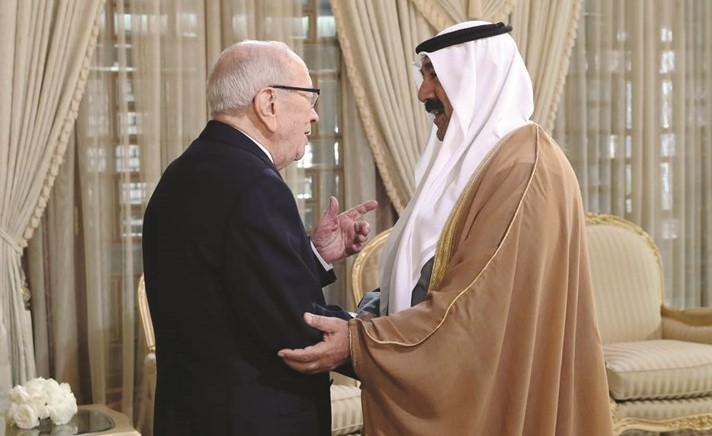 الرئيس التونسي الباجي قائد السبسي مرحبا بالشيخ ناصر صباح الأحمد﻿