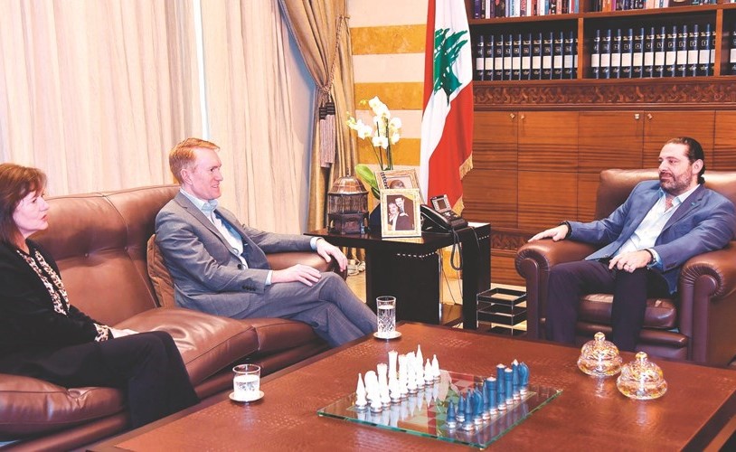 الرئيس سعد الحريري مستقبلا السيناتور جيمس لانكفورد والسفيرة اليزابيت ريتشارد(محمود الطويل)﻿