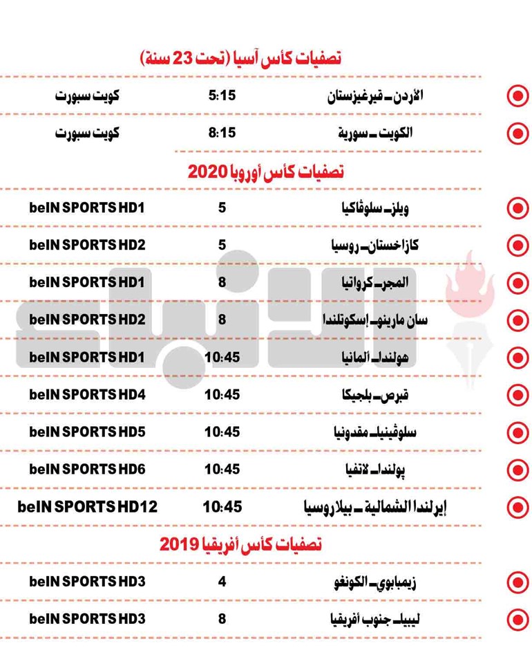جدول مباريات اليوم