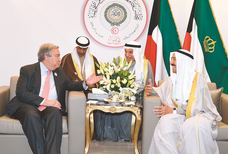 صاحب السمو الامير الشيخ صباح الاحمد مستقبلا الامين العام للامم المتحدة انطونيو غوتيريس ﻿