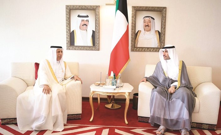 رئيس مجلس الأمة مرزوق الغانم خلال استقباله رئيس مجلس الشورى القطري احمد بن عبدالله آل محمود﻿