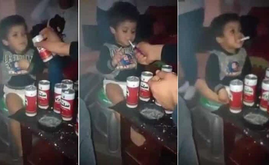 بالفيديو.. طفل تونسي يشرب الكحول ويدخن في حضور والدته