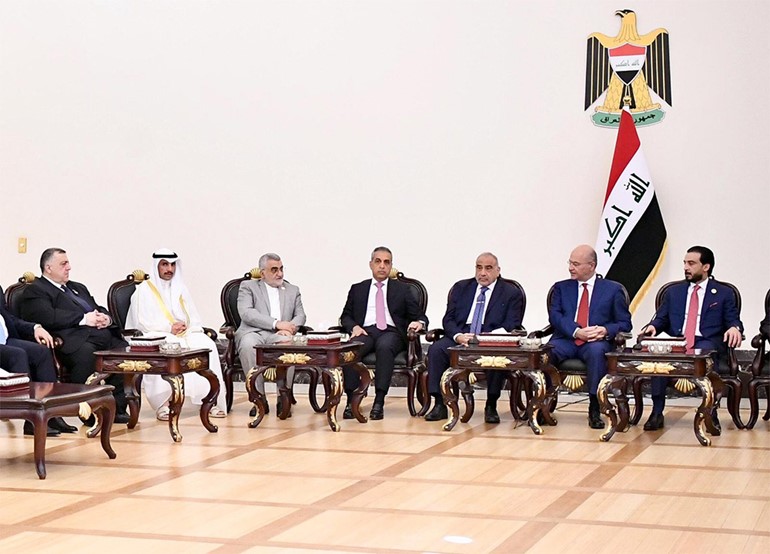 الرئيس العراقي يستقبل في بغداد الغانم ورؤساء برلمانات دول جوار العراق