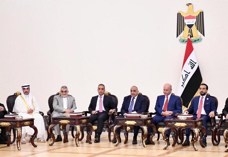 الرئيس العراقي يستقبل في بغداد الغانم ورؤساء برلمانات دول جوار العراق
