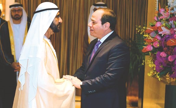  الرئيس عبدالفتاح السيسي مستقبلا بمقر إقامته في بكين صاحب السمو الشيخ محمد بن راشد ﻿