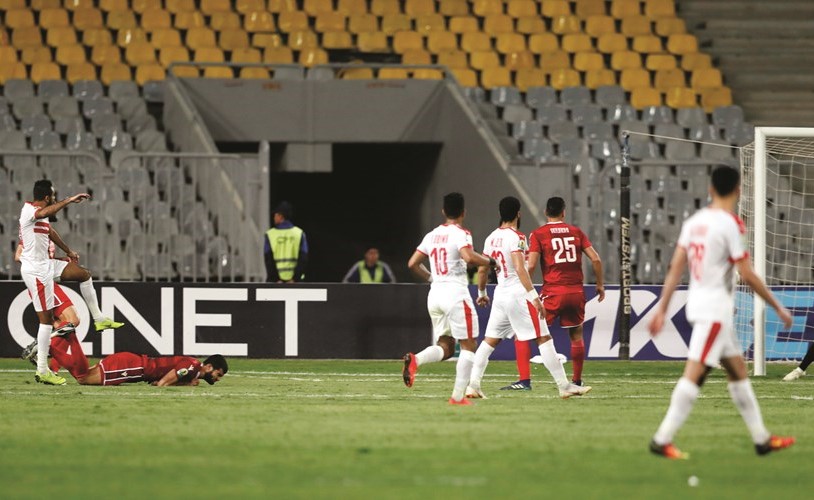 مهاجم الزمالك كهربا يسدد الكرة نحو مرمى النجم الساحلي مسجلا هدف المباراة الوحيد	(رويترز) ﻿