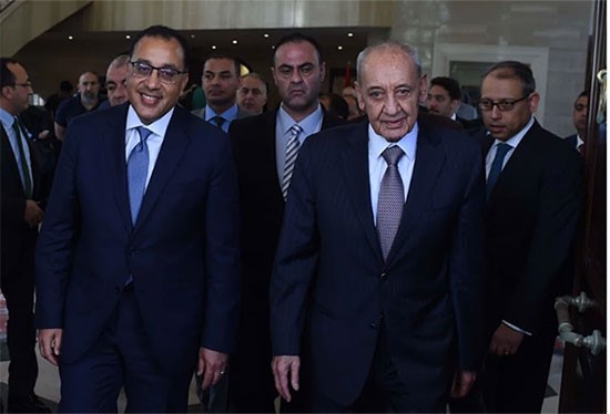 رئيس مجلس النواب اللبناني نبيه بري ورئيس الوزراء المصري د.مصطفى مدبولي