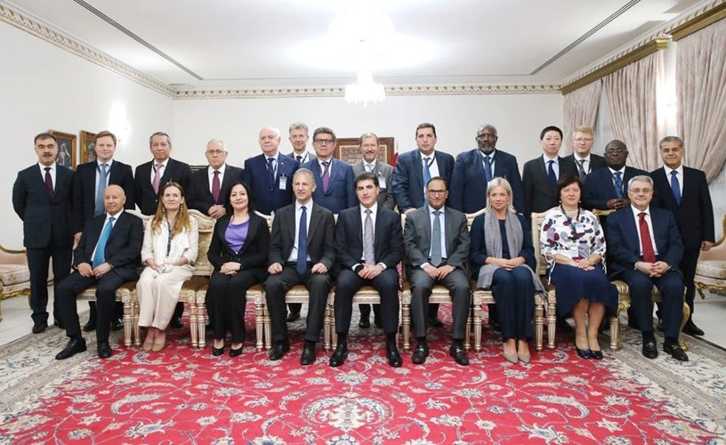 رئيس إقليم كردستان نيجرفان بارزاني خلال استقبال وفد مجلس الأمن الدولي الزائر للعراق﻿