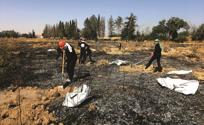 صورة نشرتها وكالة هاوار الكردية لعملية انتشال الجثث ﻿