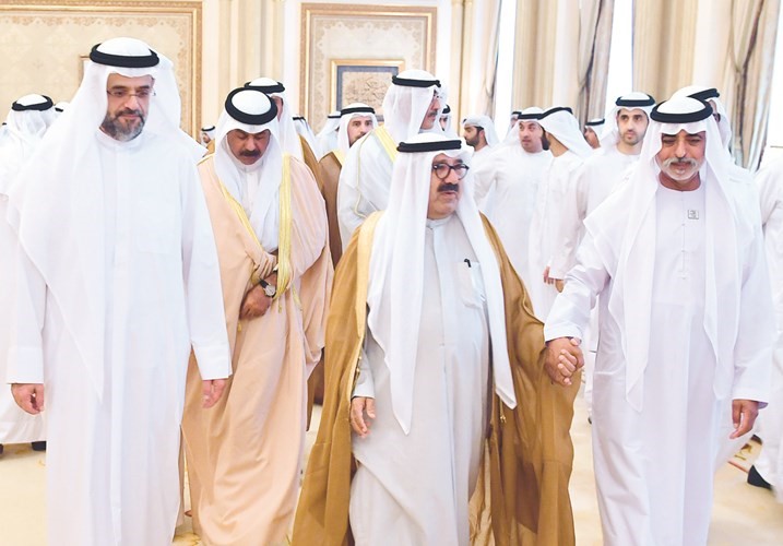 الشيـخ ناصـر صبـاح الأحمـد لـدى وصوله وفي استقباله وزيـر التسامـح في الإمــارات  ﻿﻿الشيخ نهيان بن مبارك آل نهيان ﻿