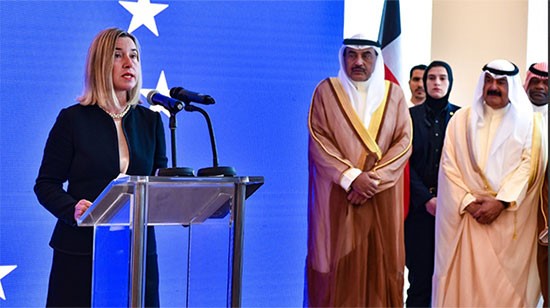 موغريني خلال إلقائها كلمتها بحضور الوزير صباح الخالد ونائب الوزير خالد الجارالله 
