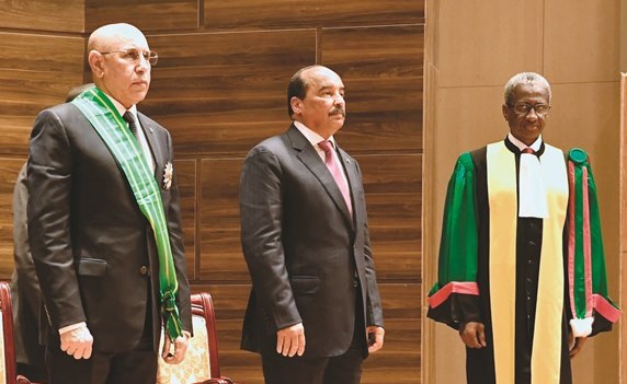 الرئيس الموريتاني خلال حفل التنصيب ﻿