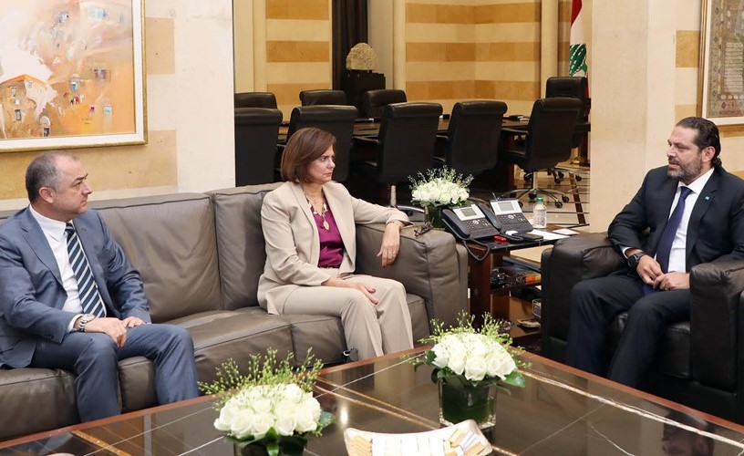 رئيس مجلس الوزراء ​سعد الحريري​ مستقبلا وزيرة الداخلية ​ريا الحسن​ ووزير الدفاع ​إلياس بو صعب​ في السراي	(محمود الطويل)﻿