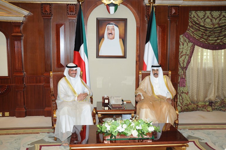  سمو ولي العهد الشيخ نواف الأحمد مستقبلا رئيس مجلس الامة مرزوق الغانم
