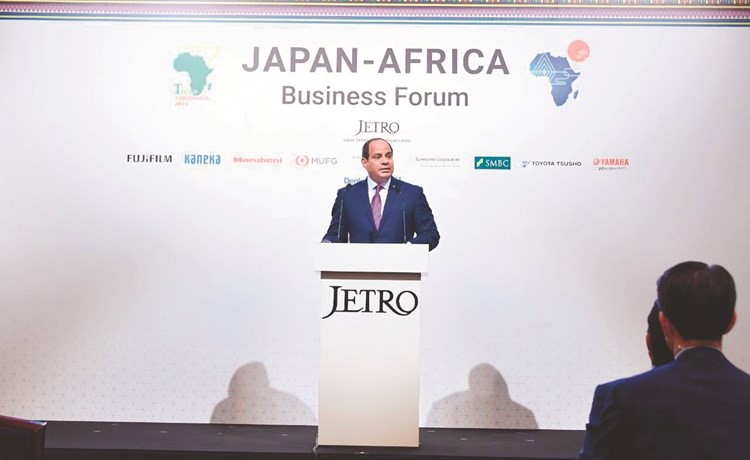 الرئيس عبدالفتاح السيسي يلقي كلمته امس في افتتاح منتدى الأعمال الأفريقيالياباني على هامش أعمال القمة السابعة لـ التيكاد﻿