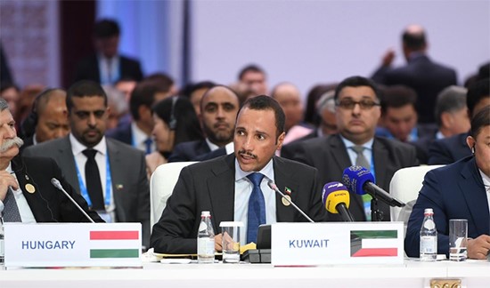 الرئيس مرزوق الغانم خلال إلقائه كلمته في اجتماع رؤساء البرلمانات الأوروبية-الآسيوية في كازاختسان 