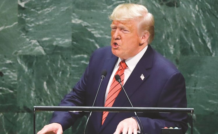 الرئيس الاميركي دونالد ترامب متحدثا أمام الجمعية العامة للأمم المتحدة	(رويترز )﻿