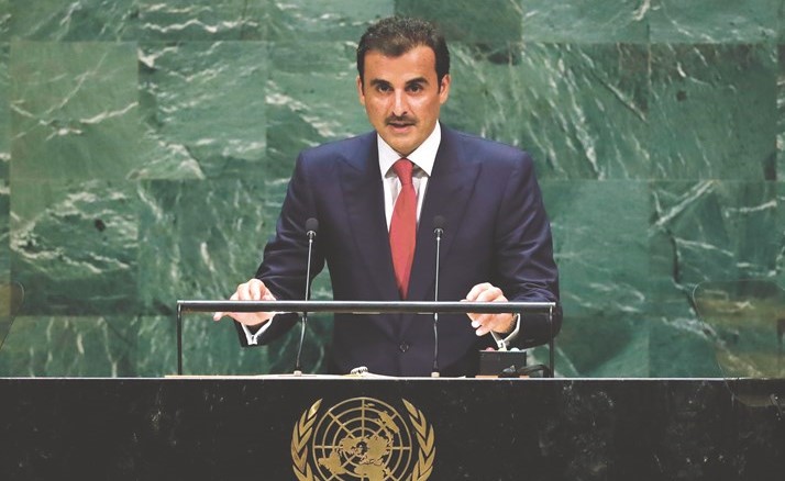 أمير قطر سمو الشيخ تميم بن حمد يلقي كلمته في الجمعية العامة للأمم المتحدة﻿