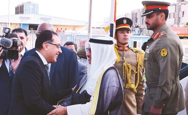 سمو الشيخ جابرالمبارك لدى وصوله و في استقباله رئيس الوزراء المصري د.مصطفى مدبولي ﻿