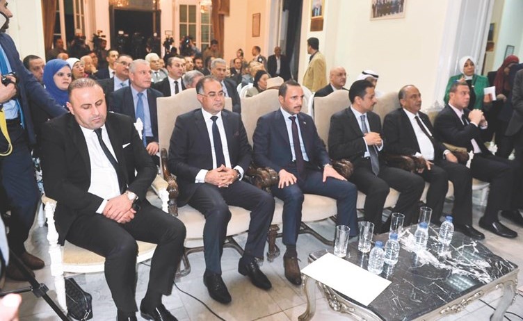رئيس مجلس الأمة مرزوق الغانم متوسطا الحضور أثناء حفل التكريم 	(ناصر عبد السيد) ﻿