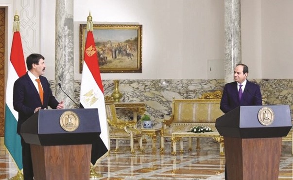 جانب من المؤتمر الصحافي بين الرئيس عبدالفتاح السيسي ونظيره المجري يانوش أدير﻿