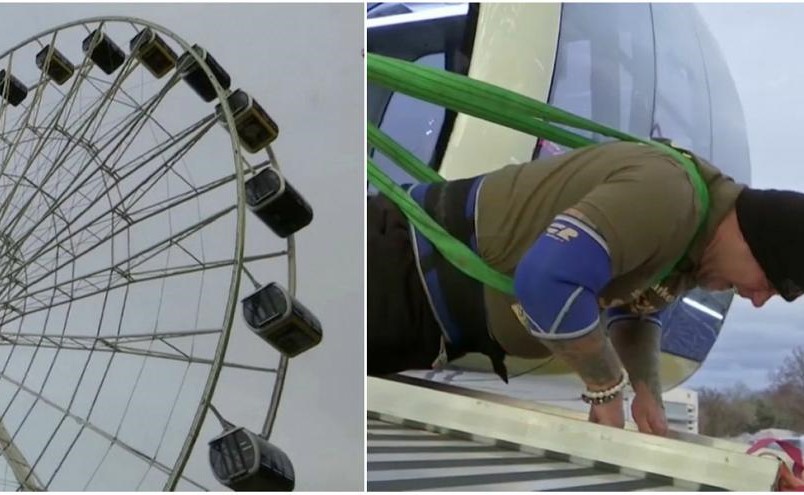 بالفيديو.. نمساوي يلقب بالصخرة يحرّك أكبر دولاب هواء في العالم بقوة جسمه